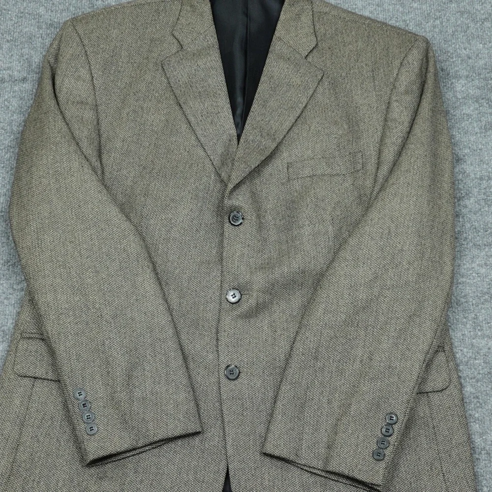 Haggar Blazer Mens 42S Tan Brown Herringbone 100% Lambswool 3-Button Jacket